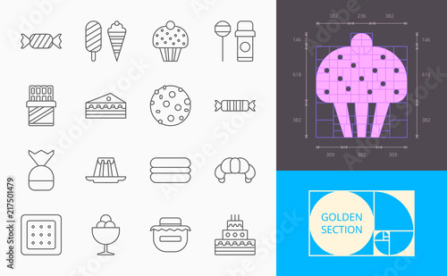 line confection icons on a white background