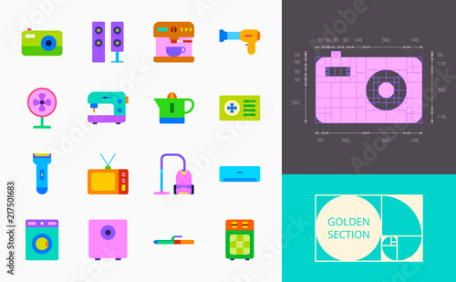 color household appliances icons on a white background