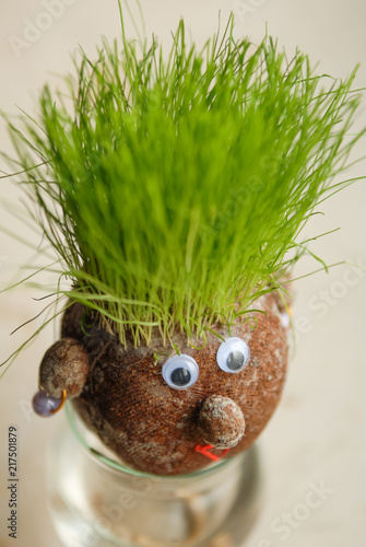 Close up portraitof happy grass growing head