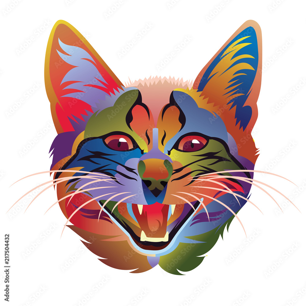 Colorful cat head vector illustration 