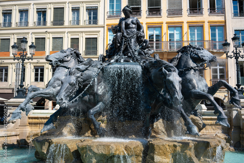 Bartholdi fountain at the Place des Terreaux square after restoration in Lyon France