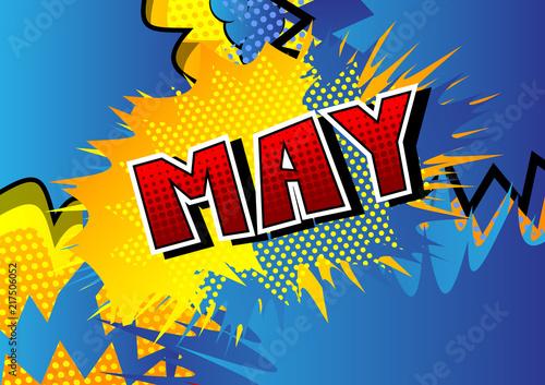 May - Comic book style word on abstract background.