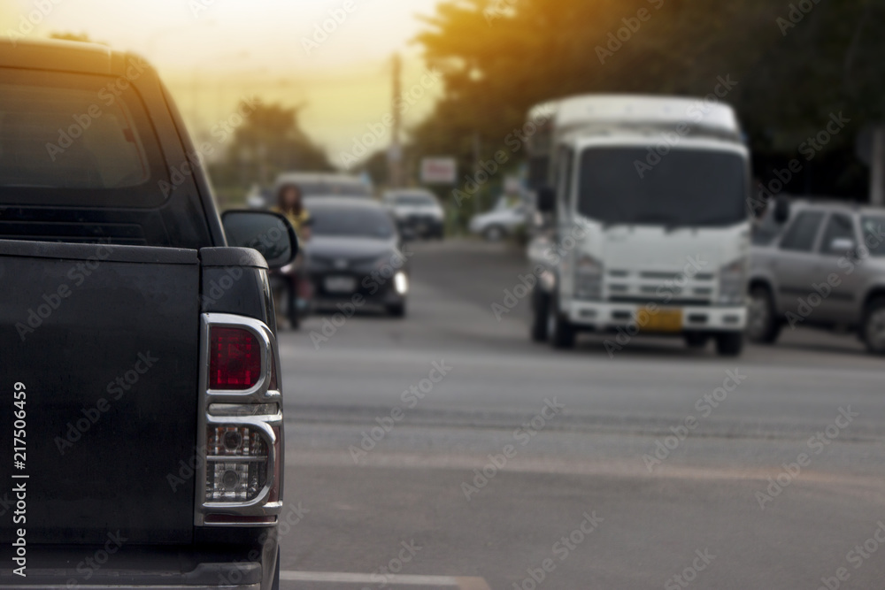 Cars on the road heading towards the goal of the trip.and stop by traffic jam in junction in Thailand.