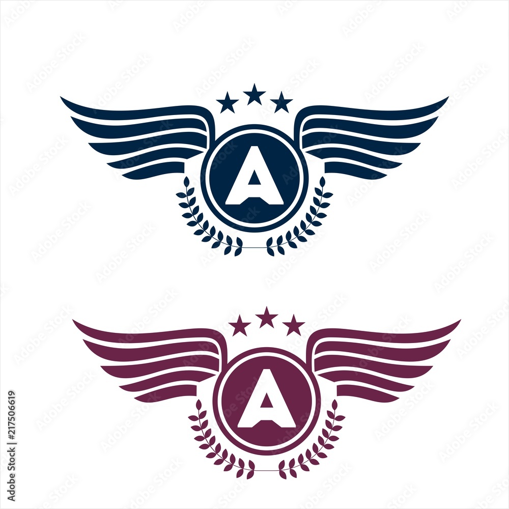 A initials royal wing emblem logo A initials royal wing emblem logo