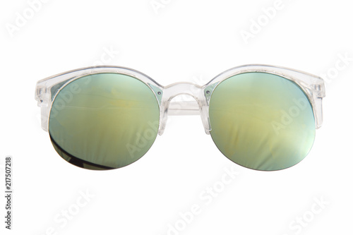 Sunglasses with Multicolor Mirror Lens isolated on white background.