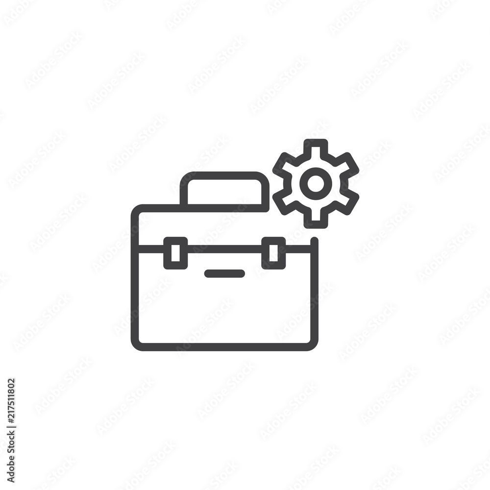 Toolbox with gear outline icon. linear style sign for mobile concept and web design. Tool Kit simple line vector icon. Technical support symbol, logo illustration. Pixel perfect vector graphics Toolbox with gear outline icon. linear style sign for mobile concept and web design. Tool Kit simple line vector icon. Technical support symbol, logo illustration. Pixel perfect vector graphics
