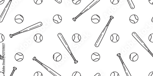 baseball Seamless pattern vector softball baseball bat scarf isolated tile background wallpaper isolated white