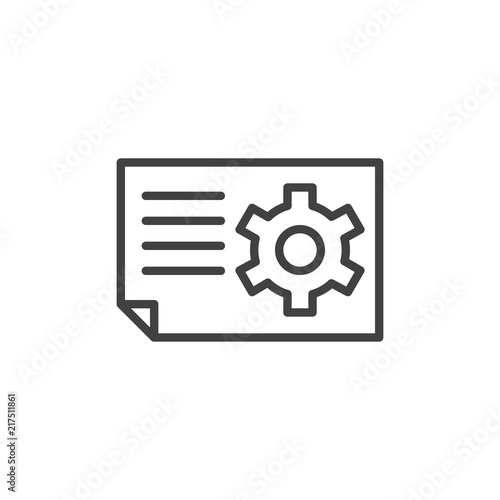 Paper document with gear outline icon. linear style sign for mobile concept and web design. Architectural plan simple line vector icon. Symbol, logo illustration. Pixel perfect vector graphics