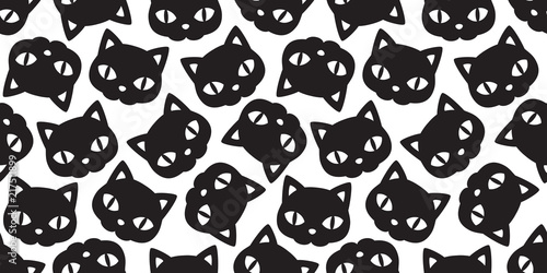 Cat seamless pattern Halloween vector black kitten calico scarf isolated tile background repeat wallpaper