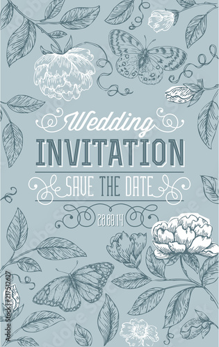 Vintage Floral Wedding Invitation