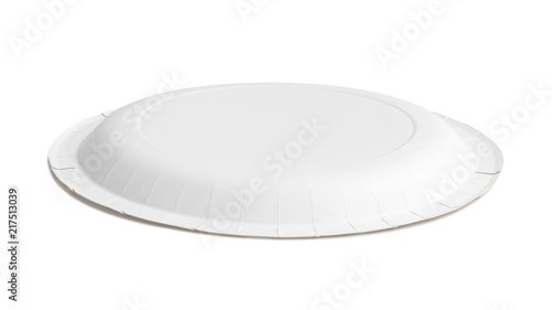 Paper plate isolated on white background. Blank dish for recycle. Back view ( Clipping path )