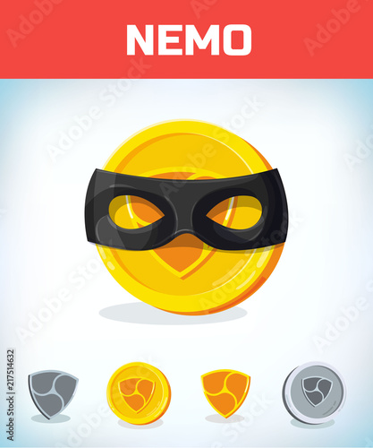 nemo in zorro mask. nemo. Digital currency. Crypto currency. Money and finance symbol. Miner bit coin criptocurrency. Virtual money concept. Cartoon Vector illustration
