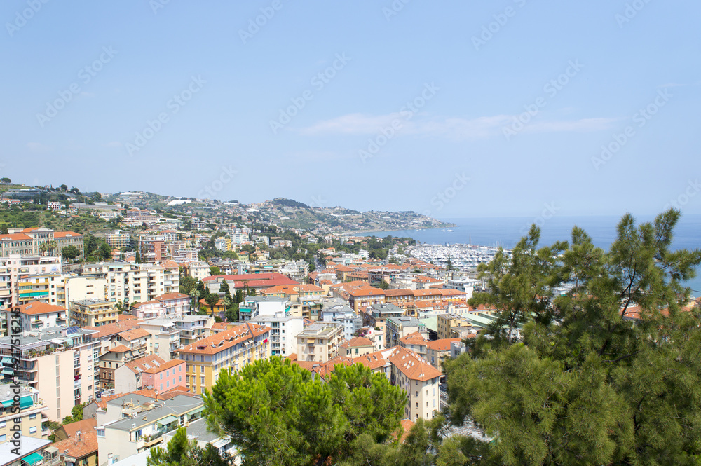 Panoramatic view to Sanremo city, Mediterranean Coast, Italien riviera, Italy, Europe.