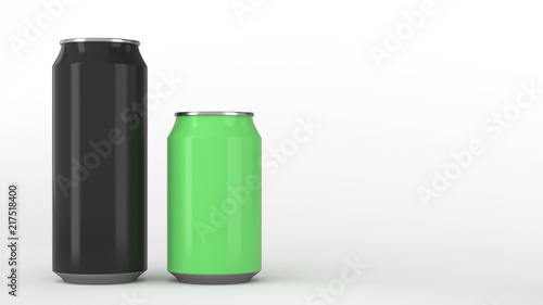 Big black and small green aluminum soda cans mockup