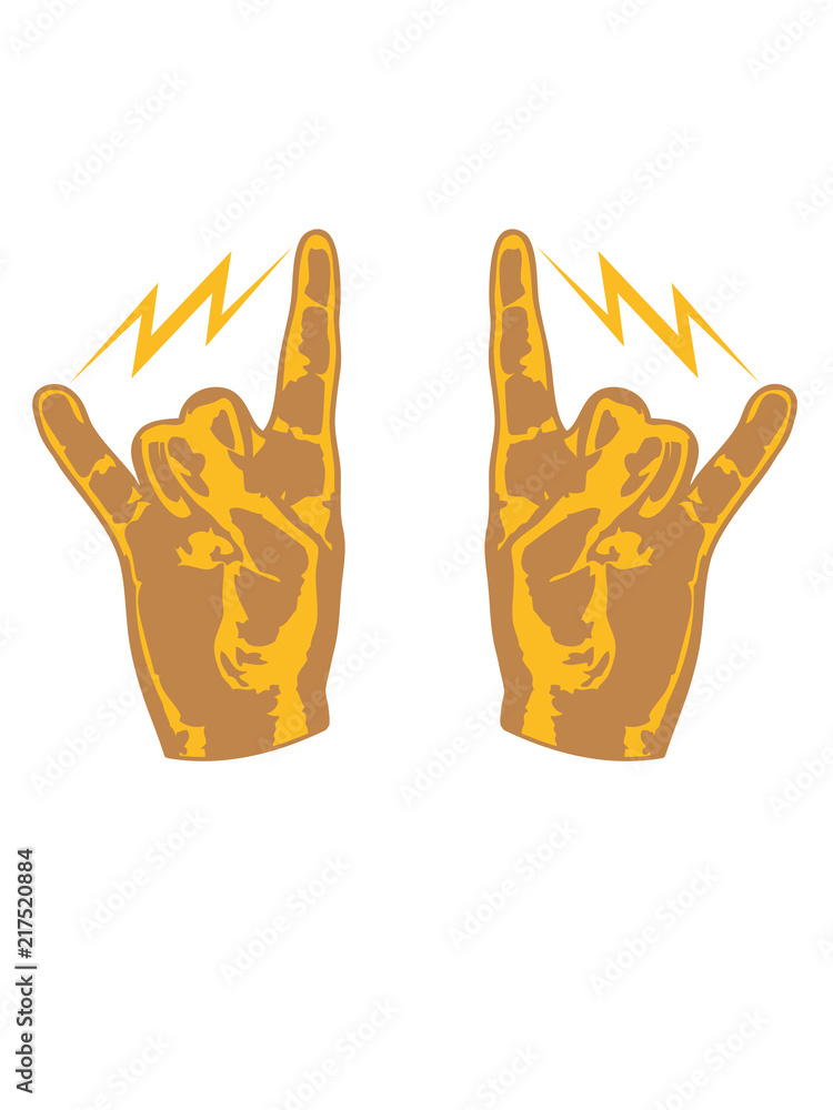 2 hände hand finger heavy metal hard rock konzert musik party blitz symbol  anschließen anschluss kabel strom elektro leitung starkstrom gefahr energie  watt clipart Stock Illustration