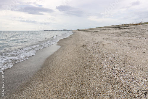 The beauty of the sandy beach on the  spit  between  Pomorie  and Aheloy. Pomorie lake. Pomorie spit. Bulgaria