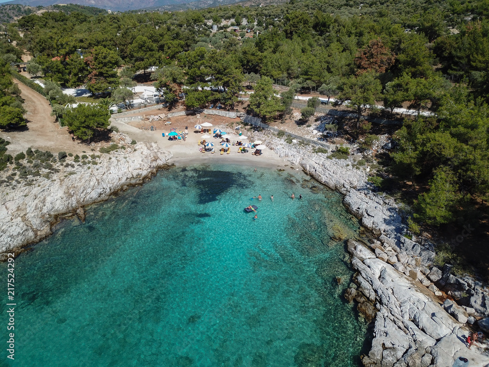 Drone Photo of a Blue Water Beach at the greek Island of Thasos