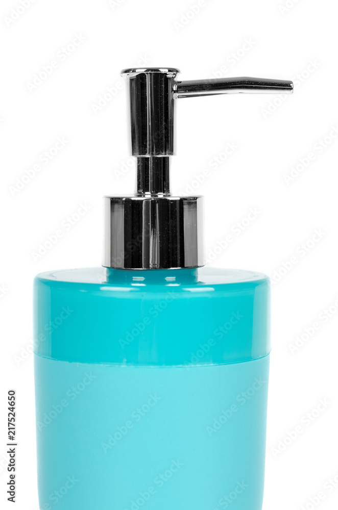Obraz premium Blue hand sanitizer soap dispenser isolated on white background