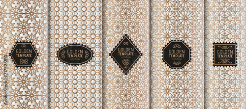 Set of golden luxury templates. Abstract geometric background. Vector illustration.