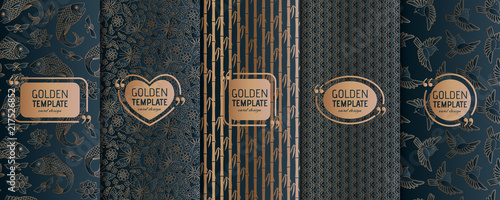 Set of golden luxury templates. Abstract geometric background. Vector illustration.