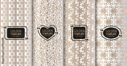 Set of golden luxury templates. Abstract geometric background. Vector illustration.