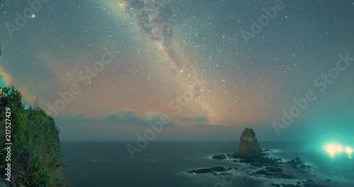 Papuma beach night sky milkyway time lapse video clip, Indonesia