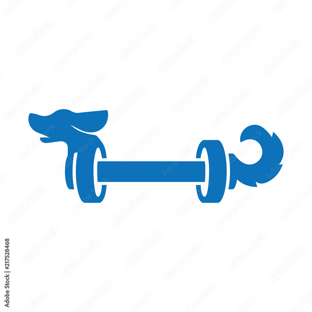 Dog with barbell fitness logo icon vector, dog logo template Dog with barbell fitness logo icon vector, dog logo template