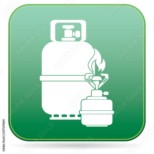 Camping stove with gas bottle icon vector