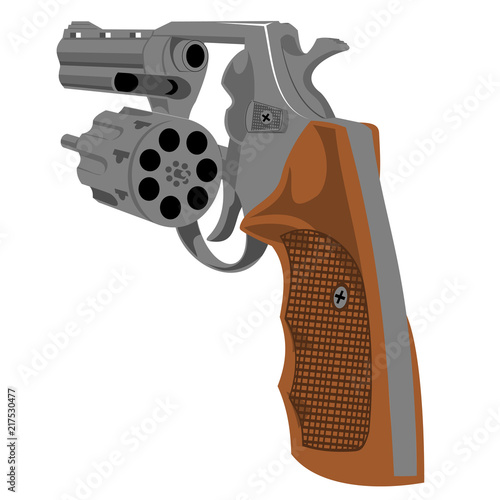 Revolver with an open cylinder. The revolver with a long trunk is four inches. Reloading weapons. Check and reload weapons.