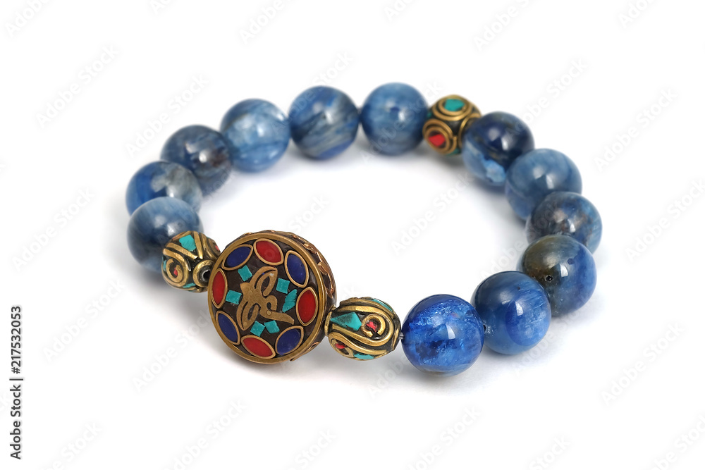 Kyanite or Cyanite lucky stone bracelet bead decorate with Chakra amulet accessories on white isolated background
Kyanite or Cyanite lucky stone bracelet bead decorate with Chakra amulet accessories on white isolated background