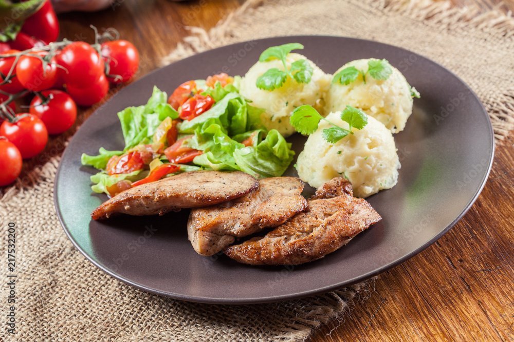 Chicken fillets breast with mashed potatoes Chicken fillets breast with mashed potatoes