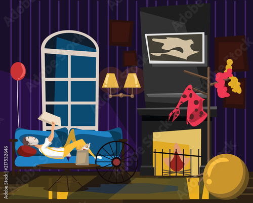 clown living interior vector illustration  