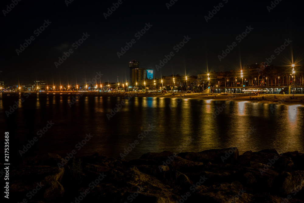 The long beach of Barcelona in summer at night - 3