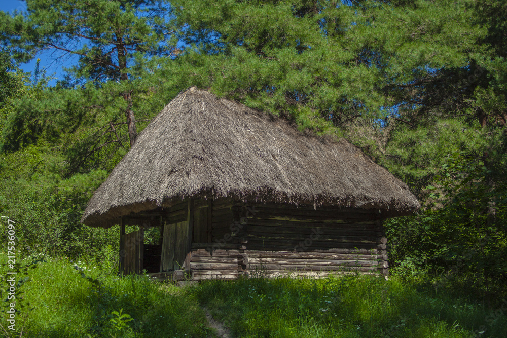 Ukrainian ancient typical house with thatched roof 