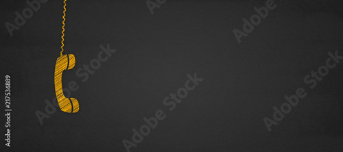 communication or contact concept, phone on a blackboard  with copy space for individual text