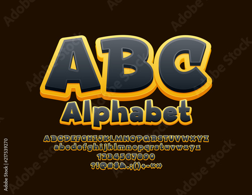 Vector Yellow and Black Alphabet. Bright 3D Font