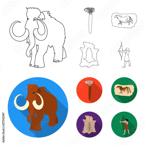 Primitive, mammoth, weapons, hammer .Stone age set collection icons in outline,flat style vector symbol stock illustration web. photo