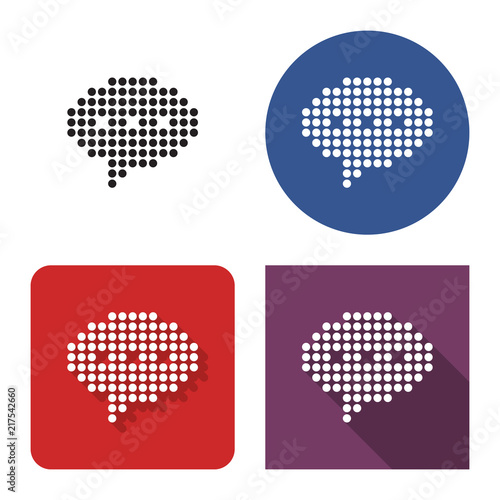 Dotted icon of  elliptical speech bubble in four variants. With short and long shadow