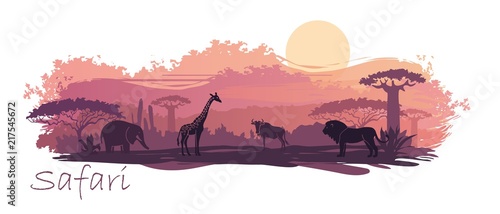 Plakat panorama afryka dziki zwierzę