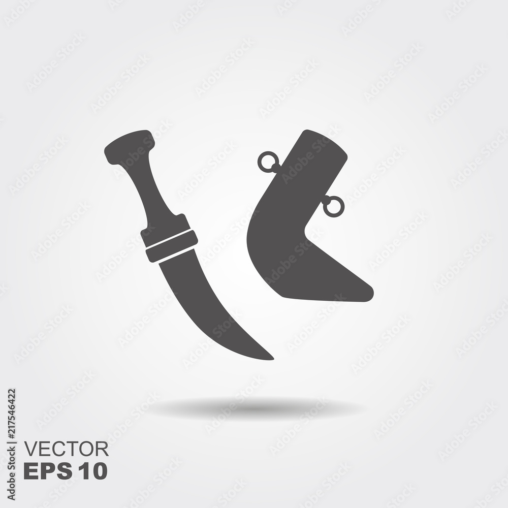 Obraz premium Khanjar traditional Arabian dagger. Flat vector icon