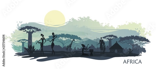 Background with landscape of South Africa. Vector illustration