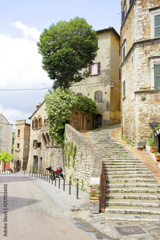 Alley with stairs in Perugia, Umbria -Italy