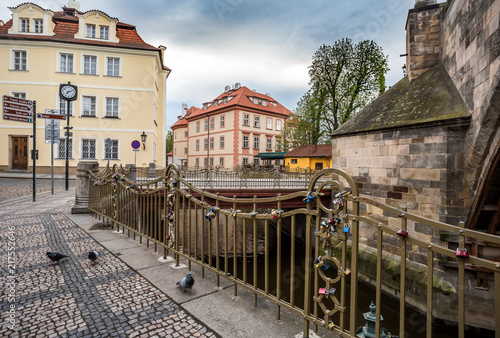 Colorful houses, Certovka (the Davil's Stream), Kampa Island, the railing is decorated with the locks of love, Prague © Pavel Rezac