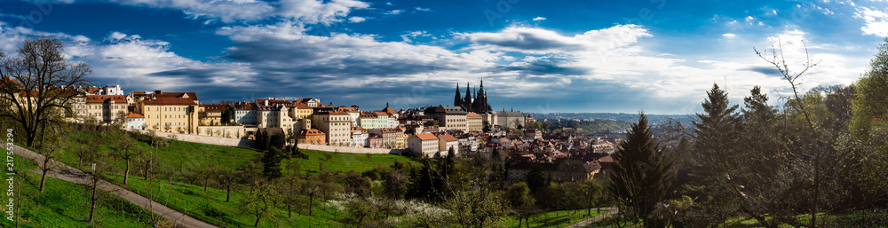 Panorama of the Prague Castle from the Petřín Gardens