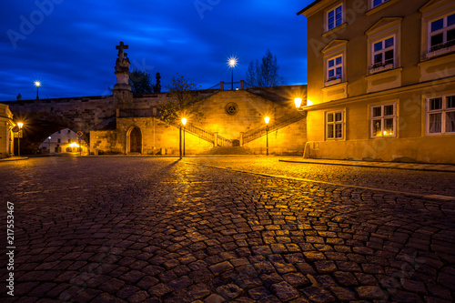 Picturesque Kampa Island below Prague Castle at night, Prague, Czech Republic