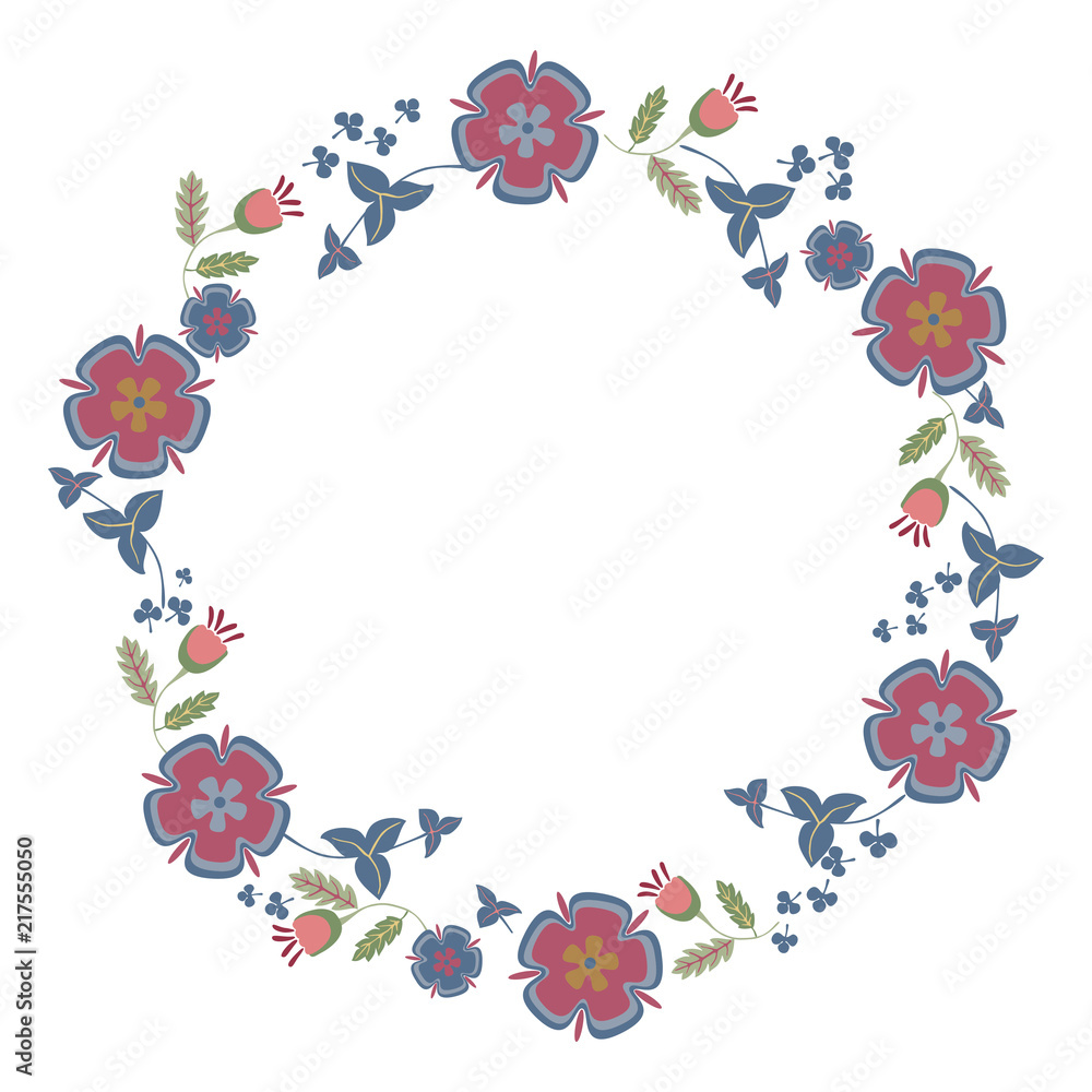 Vector drawing of a wreath of wildflowers