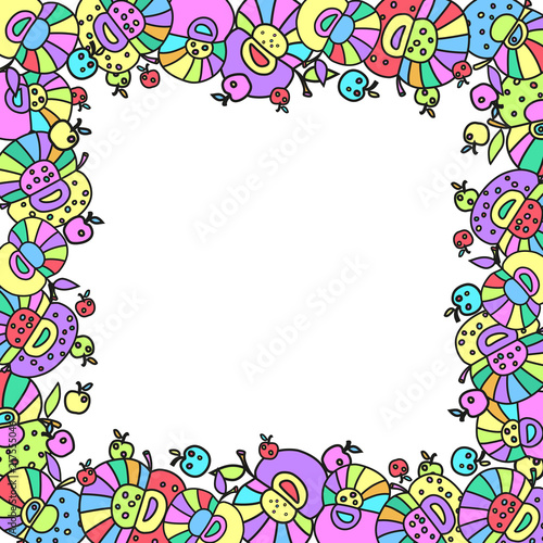 Vector illustration of a frame of multi-colored apples.