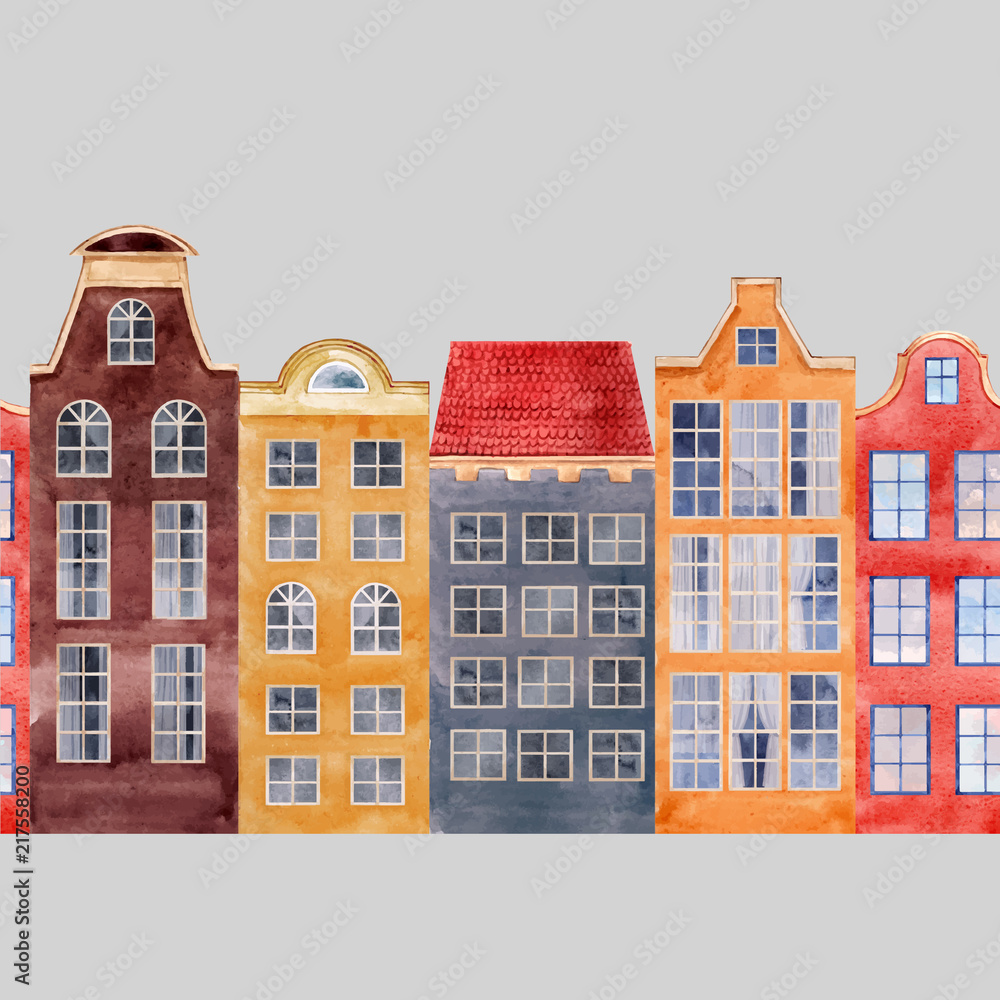 Fototapeta premium Seamless vector pattern old european city houses
