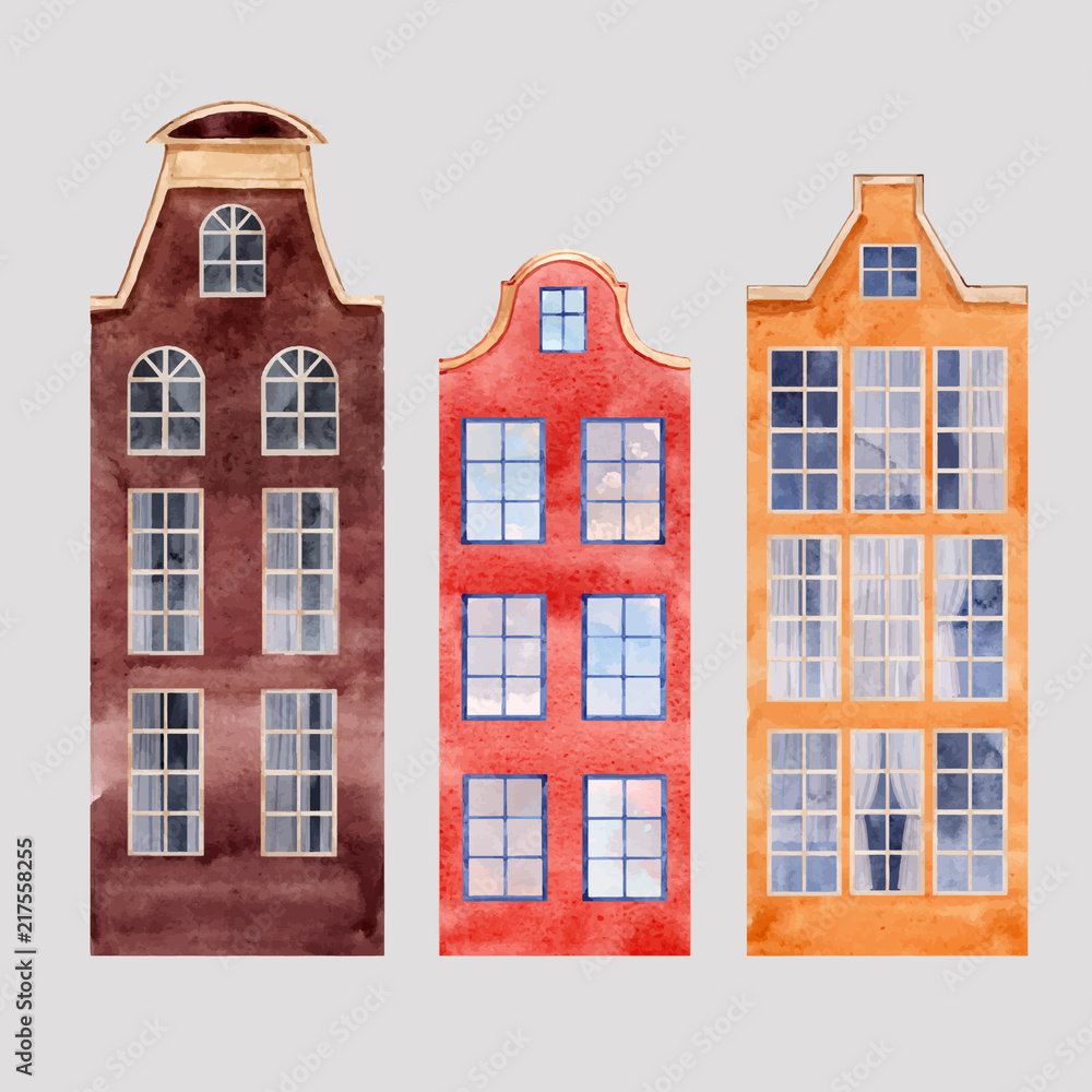 Watercolor vector city houses