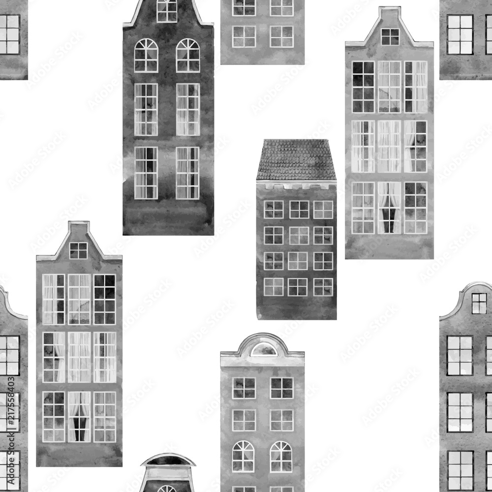 Seamless vector pattern old european city houses